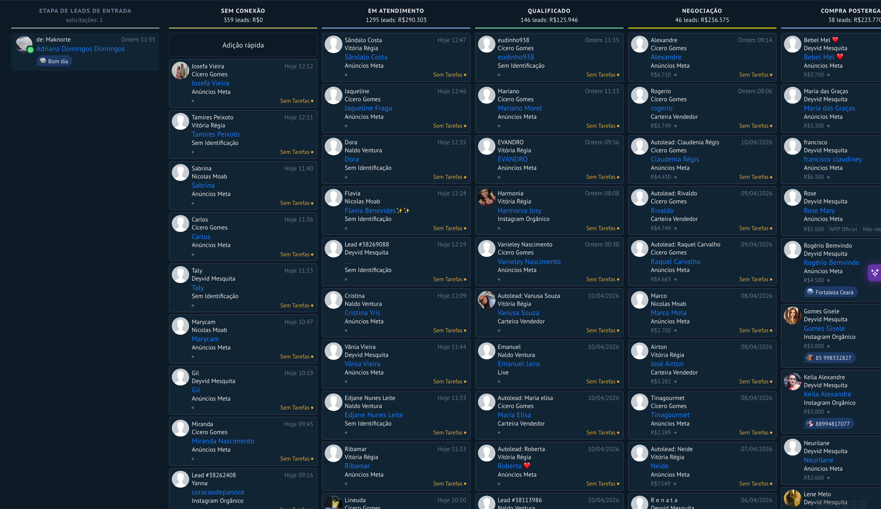 Pipeline de vendas real no Kommo CRM